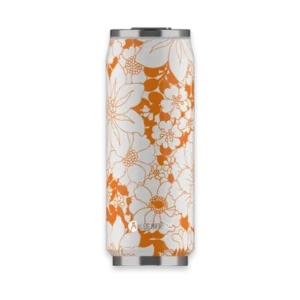 Isolierdose 500 ml orangene Blumen mit Trinkhalm