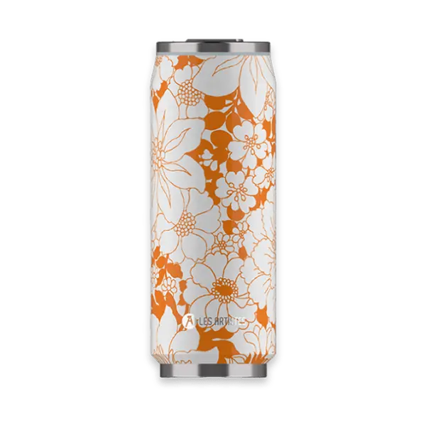 Isolierdose 500 ml orangene Blumen mit Trinkhalm