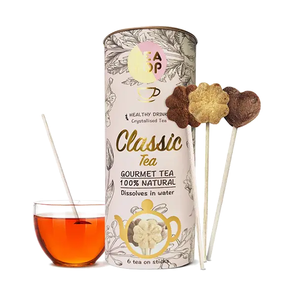 Tea Pop Sticks Classic – kristallisierter Tee am Stiel aus natürlichen Zutaten, 6 Stück in dekorativer Tube