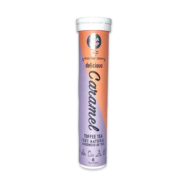 Tea Pop Caramel in der Tube – 8 Stück kristallisierter Schwarztee mit Karamell.