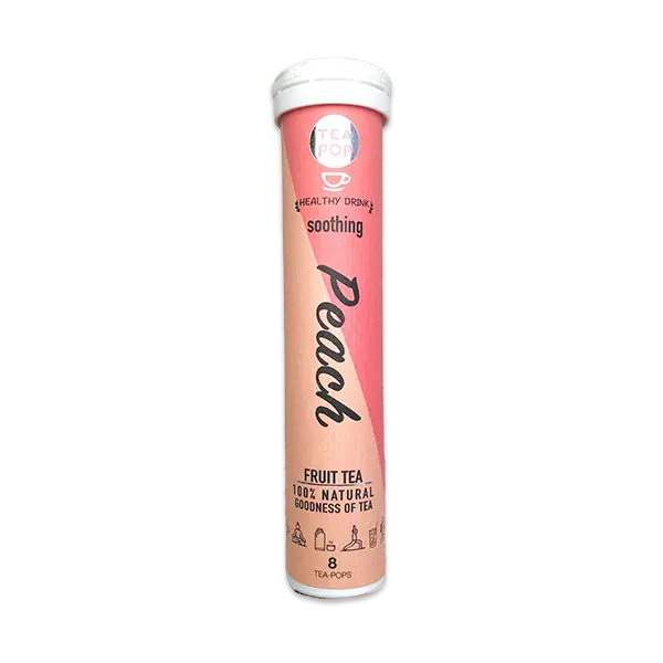 Tea Pop Peach in Tube – 8 Stück kristallisierter grüner Tee mit Pfirsich.