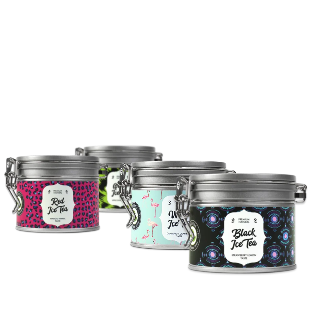 Eiszeit Tee-Set – vier Ice Tea Sorten von Alveus: Black, Green, White und Red in Metalldosen
