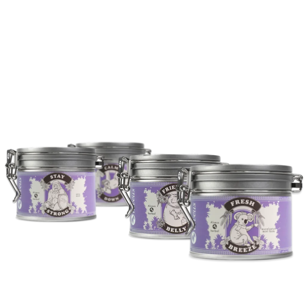 Kräutergold Tee-Set – vier koffeinfreie Kräutertees von Alveus in Metalldosen