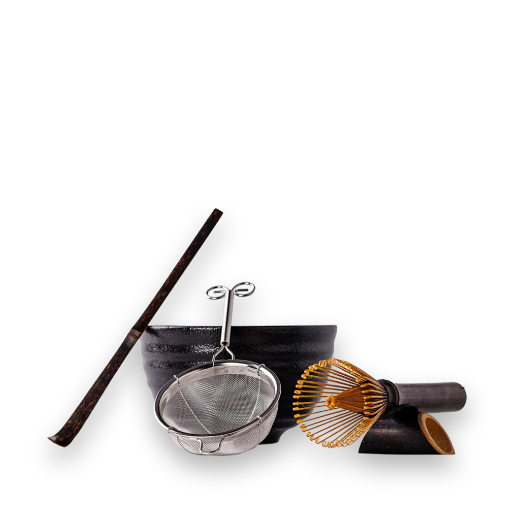 Matcha Zubehör Set – Schale, Sieb, Bambusbesen & Löffel für traditionelle Zubereitung von Bio Matcha Tee