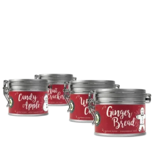 Winter Set Tee-Bundle mit vier Sorten: Winter Chai bio, Nutcracker, Candy Apple und Gingerbread.